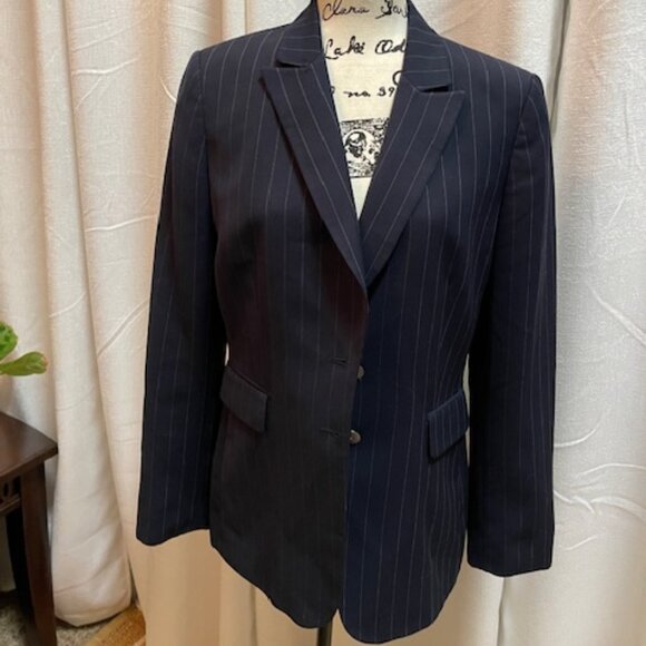 TAHARI ASL Striped Navy Blue Blazer Size 8 - Picture 1 of 4